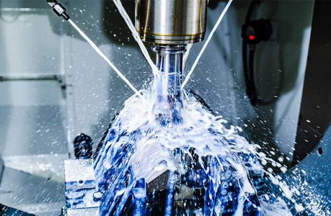 Industriemaschine bei Zuschnitt unter Wasser von blauen